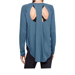 NEW Under Armour Top Large UA Open Back Long Sleeve Thunder Blue 1325873-489 NWT